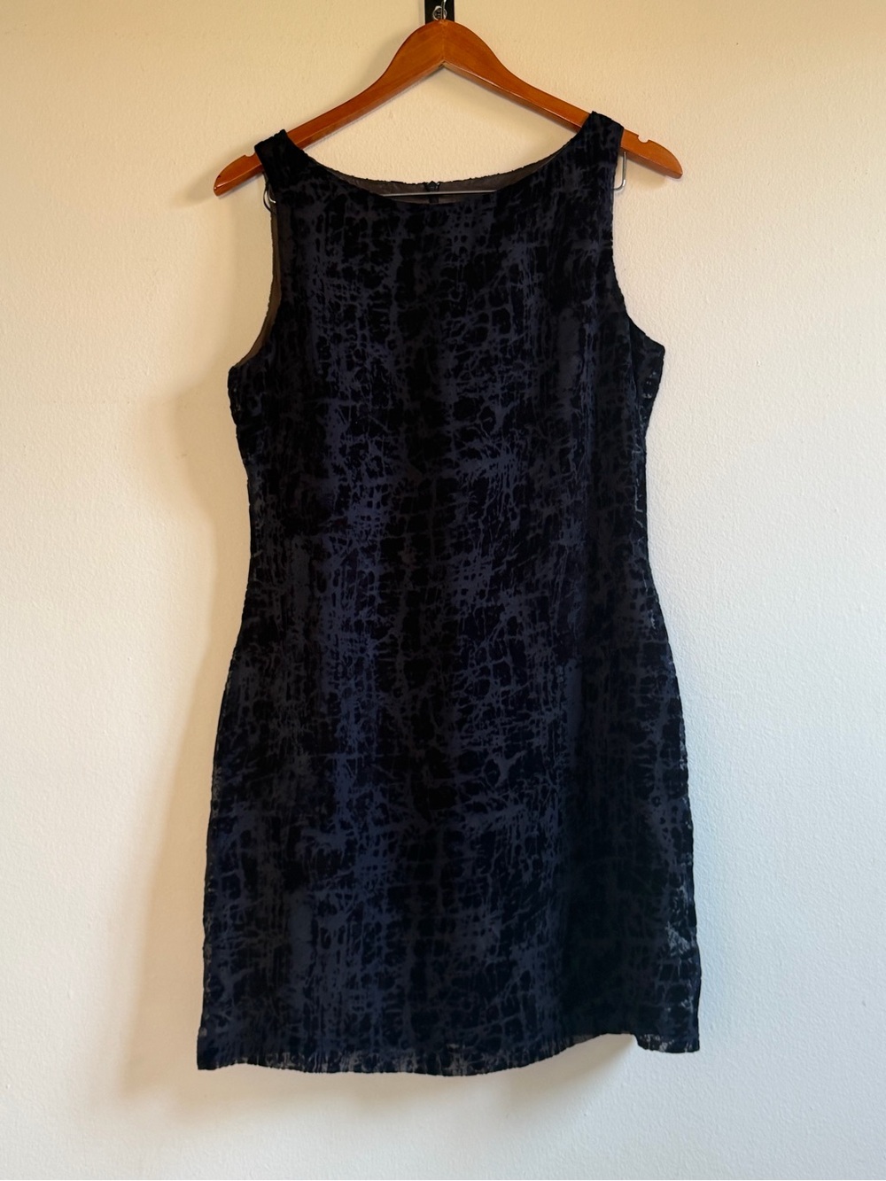 Vintage Velvet Navy Blue Mini Dress, Size 40 or US 8